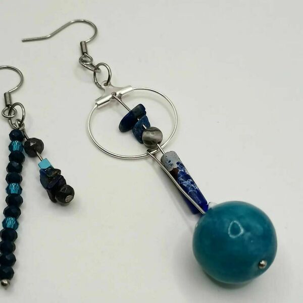 Σκουλαρίκια boho με ημιπολύτιμες χάντρες lapis lazuli - μπλε - ημιπολύτιμες πέτρες, χαολίτης, boho - 3