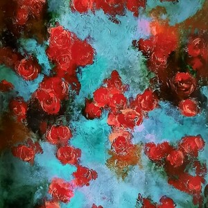 white red roses. Χειροποίητος πίνακας ζωγραφικής με ακρυλικά χρώματα και ανάγλυφες υφές. Διάσταση 90χ60χ2εκ - πίνακες & κάδρα, χειροποίητα, πίνακες ζωγραφικής