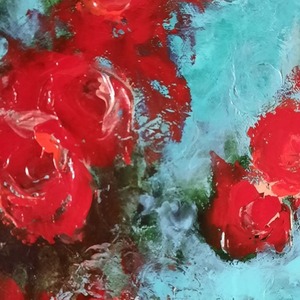 white red roses. Χειροποίητος πίνακας ζωγραφικής με ακρυλικά χρώματα και ανάγλυφες υφές. Διάσταση 90χ60χ2εκ - πίνακες & κάδρα, χειροποίητα, πίνακες ζωγραφικής - 4