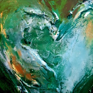 Green heart.Χειροποίητος πίνακας ζωγραφικής σε τελαρωμένο καμβά, με ακρυλικά και υφές περασμένο σε υγρό γυαλί. Διάσταση 20χ20χ4 - γυαλί, πίνακες & κάδρα, πίνακες ζωγραφικής - 2