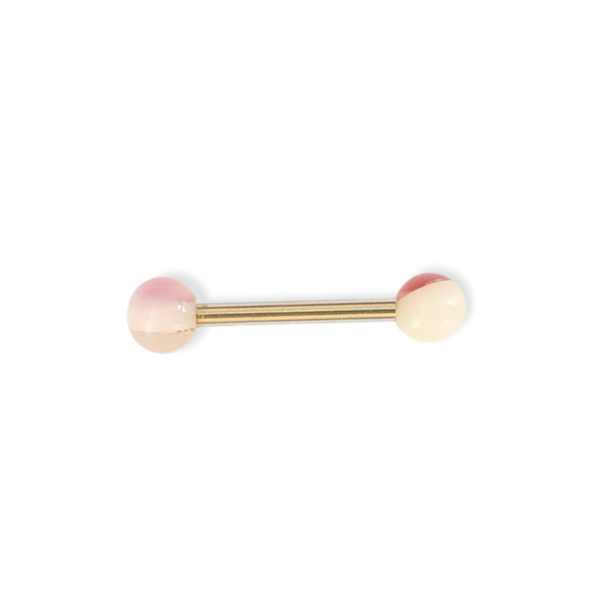 Σκουλαρίκι μπάρα με άσπρα-ροζ στρογγυλά κουμπώματα - καρφωτά, μικρά, ατσάλι, καρφάκι