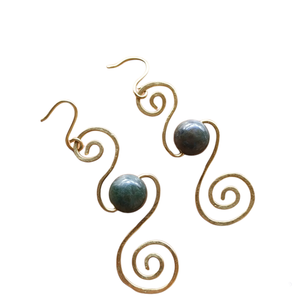 Μπρούτζινα σφυρήλατα σκουλαρίκια με Ινδικό Αχάτη σε λάδι χρώμα - boho, μπρούντζος, κρεμαστά, μεγάλα