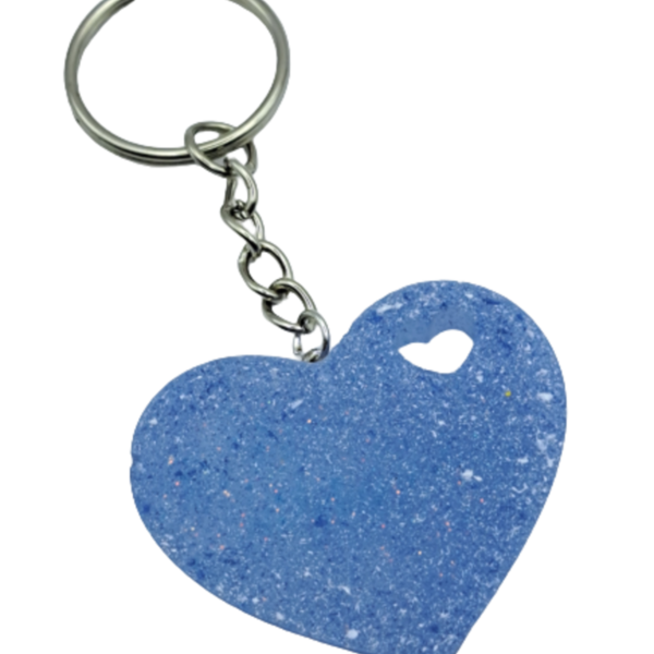 Μπρελόκ μπλε καρδιά με λεπτομέρειες λευκού χρώματος από υγρό γυαλί 4,50cm x 3,50cm - καρδιά, ρητίνη, ζευγάρια, σπιτιού