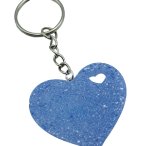 Μπρελόκ μπλε καρδιά με λεπτομέρειες λευκού χρώματος από υγρό γυαλί 4,50cm x 3,50cm - καρδιά, ρητίνη, ζευγάρια, σπιτιού
