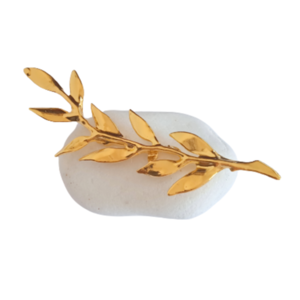 Φυσικό λευκό βότσαλο με μεταλλικό κλαδί ελιάς χρυσαφί 15εκ. - πέτρα, μέταλλο, διακοσμητικά, Black Friday