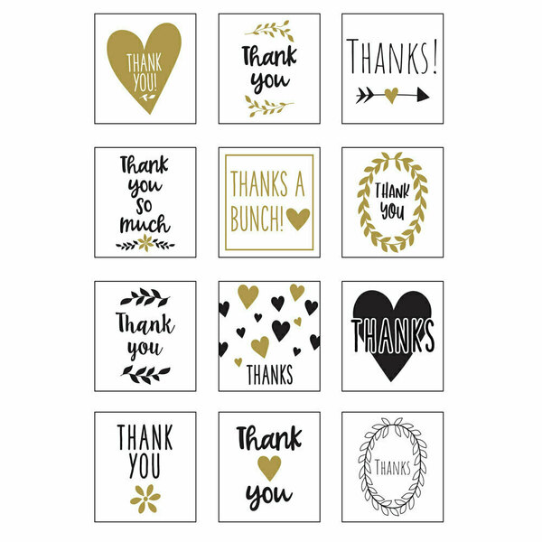 Εκτυπώσιμες ετικέτες Thank You σε 12 σχέδια Black-Gold - αυτοκόλλητα, κάρτες - 5