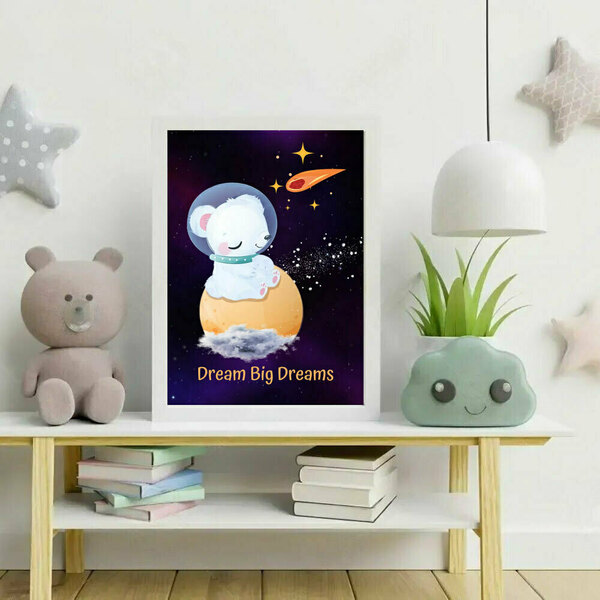 Παιδικό καδράκι Dream Big Dreams 21x30cm Σε 2 Χρώματα - πίνακες & κάδρα, κορίτσι, αγόρι, ζωάκια, παιδικά κάδρα - 3