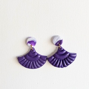 |mauve| Art deco - POLYMER CLAY - Earrings - πηλός, γεωμετρικά σχέδια, καρφωτά, μεγάλα, καρφάκι