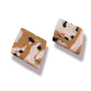 Statement studs σκουλαρίκια ρόμβοι από πολυμερικό πηλό με αφηρημένο μοτίβο σε ροζ και καφέ - μοντέρνο, πηλός, πρωτότυπο - 2