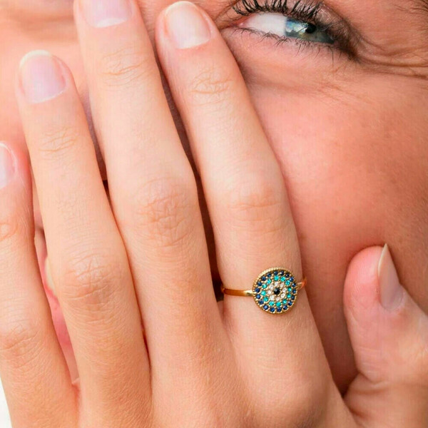 Χρυσό δαχτυλίδι με μπλε ζιργκόν - βεράκια, ατσάλι, boho, αυξομειούμενα, φθηνά