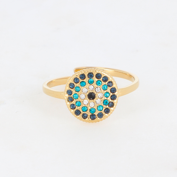 Χρυσό δαχτυλίδι με μπλε ζιργκόν - βεράκια, ατσάλι, boho, αυξομειούμενα, φθηνά - 2