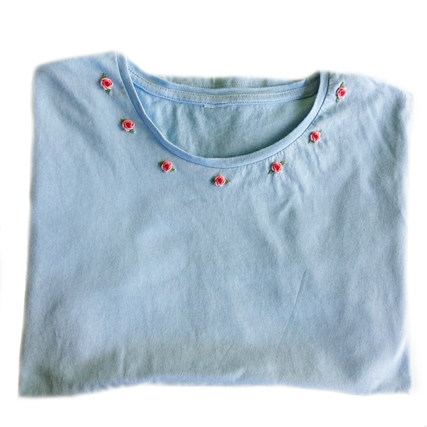 Κοντομάνικο μπλουζάκι 100% Organic Cotton BABY BLUE - κεντητά, t-shirt, 100% βαμβακερό