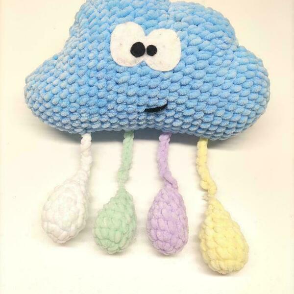 Πλεκτο βελουτε συννεφομε σταγόνες/ stuffed crochet cloud - λούτρινα