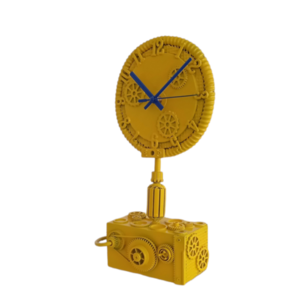 Ρολόι  επιτραπέζιο χειροποίητο από ξύλο μέταλλο και πλαστικό σε  κίτρινο   χρώμα - ξύλο, επιτραπέζια - 2