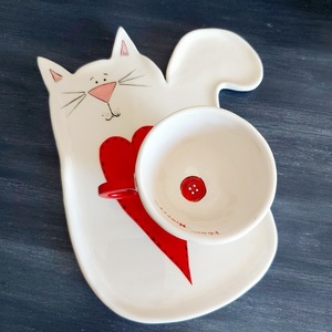 Κεραμικό σετ φλυτζάνι με πιάτο "γάτα" - πηλός, κούπες & φλυτζάνια - 2