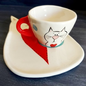 Κεραμικό σετ φλυτζάνι με πιάτο "γάτα" - πηλός, κούπες & φλυτζάνια - 5