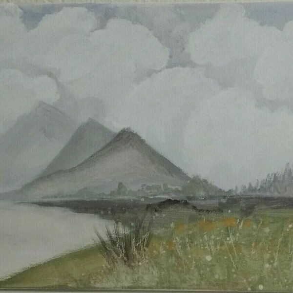 Cloudy Mountains 10 - Καμβάς με ακρυλικά Abstract Landscape - 20*25 - πίνακες & κάδρα, πίνακες ζωγραφικής