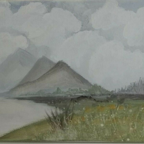 Cloudy Mountains 10 - Καμβάς με ακρυλικά Abstract Landscape - 20*25 - πίνακες & κάδρα, πίνακες ζωγραφικής - 2