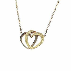 Χρυσό Ατσάλινο Κολιέ με Διπλή Καρδιά 43εκ - charms, επιχρυσωμένα, καρδιά, κοντά, ατσάλι