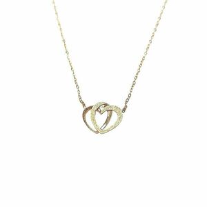 Χρυσό Ατσάλινο Κολιέ με Διπλή Καρδιά 43εκ - charms, επιχρυσωμένα, καρδιά, κοντά, ατσάλι - 2