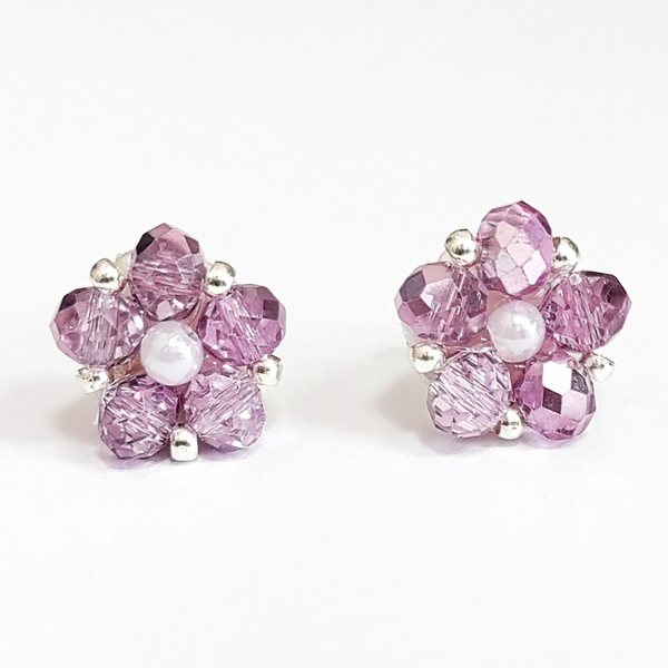 Καρφωτά σκουλαρίκια με 2χρωμα κρυσταλλάκια σε σχήμα λουλουδιού - ημιπολύτιμες πέτρες, λουλούδι, καρφωτά, καρφάκι, φθηνά