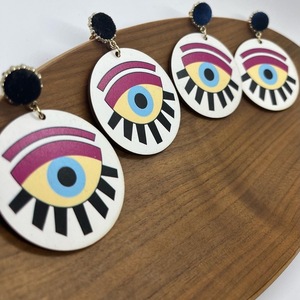 Σκουλαρίκια ξύλινα μάτια με βελούδο - ξύλο, βελούδο, κρεμαστά, ματάκια - 2