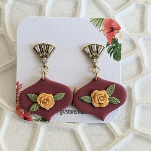 Polymer clay Earrings Roses 2 - πηλός, λουλούδι, κρεμαστά - 4