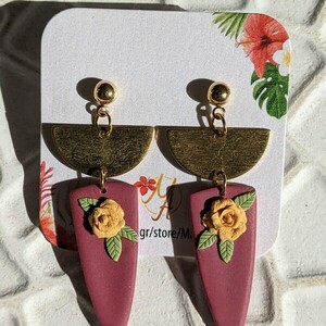 Polymer clay Earrings Roses 3 - πηλός, λουλούδι, κρεμαστά - 2