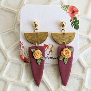 Polymer clay Earrings Roses 3 - πηλός, λουλούδι, κρεμαστά - 4