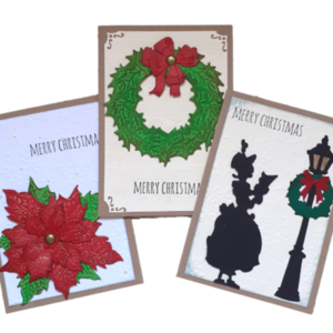 Σετ 3 χριστουγεννιάτικων καρτών 01 - νήμα, στεφάνια, ευχετήριες κάρτες
