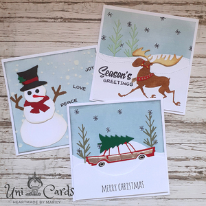 Σετ 3 χριστουγεννιάτικων καρτών 03 - νήμα, χιονάνθρωπος, ευχετήριες κάρτες - 5