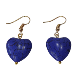 Σκουλαρίκια με μπλε καρδιές χαολίτη - ημιπολύτιμες πέτρες, επιχρυσωμένα, μικρά, boho, κρεμαστά