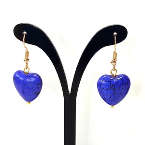 Σκουλαρίκια με μπλε καρδιές χαολίτη - ημιπολύτιμες πέτρες, επιχρυσωμένα, μικρά, boho, κρεμαστά - 3