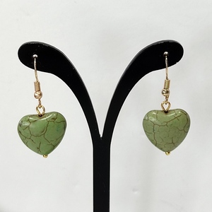 Σκουλαρίκια με πράσινες καρδιές χαολίτη - ημιπολύτιμες πέτρες, επιχρυσωμένα, μικρά, boho, κρεμαστά - 2