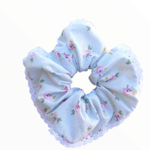scrunchie floral με δαντέλα - ύφασμα, λαστιχάκια μαλλιών