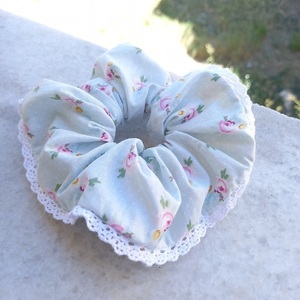 scrunchie floral με δαντέλα - ύφασμα, λαστιχάκια μαλλιών - 3