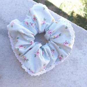 scrunchie floral με δαντέλα - ύφασμα, λαστιχάκια μαλλιών - 4