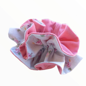 scrunchie ruffle floral με ροζ - ύφασμα, λαστιχάκια μαλλιών