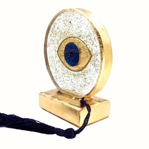 επιτραπέζιο γούρι ρόδι υγρό γυαλί χρυσό μπλε μάτι 10Χ9Χ4 - γυαλί, ρόδι, γούρια - 2