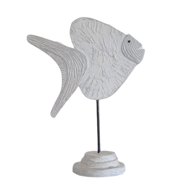 Διακοσμητικό χειροποίητο ψάρι σε χρώμα λευκό από ξύλο με ακρυλικά υλικά και χρώματα. - ξύλο, διακοσμητικά