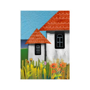 Σπίτια στο χωριό. Ψηφιακή δημιουργία με έντονα χρώματα. - πίνακες & κάδρα, αφίσες