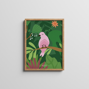 Παιδική αφίσα 30x40cm | Hello Βaby Birds | Αποχρώσεις του πράσινου χωρίς κάδρο | χαρτί illustration 200gr - πίνακες & κάδρα, παιδικό δωμάτιο, ζωάκια