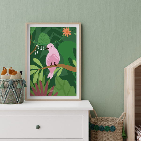 Παιδικό κάδρο 30x40cm | Hello Βaby Birds | Αποχρώσεις του πράσινου με ξύλινο κάδρο χαρτί illustration 200gr-Αντίγραφο - πίνακες & κάδρα, παιδικό δωμάτιο, ζωάκια, παιδικά κάδρα - 2