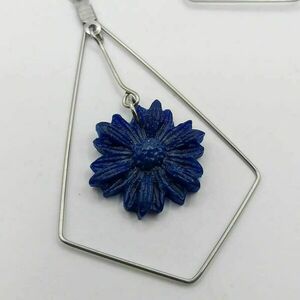 Custom made σκουλαρίκια boho από υγρό γυαλί σε σχήμα λουλούδι - σκούρο μπλε - γυαλί, λουλούδι, ατσάλι, boho, φθηνά - 5