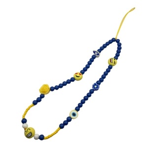Phone strap - Λουράκι για το κινητό διακοσμημένο με μπλε και κίτρινες χάντρες - charms, λουράκια