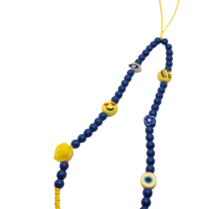 Phone strap - Λουράκι για το κινητό διακοσμημένο με μπλε και κίτρινες χάντρες - charms, λουράκια - 2