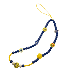 Phone strap - Λουράκι για το κινητό διακοσμημένο με μπλε και κίτρινες χάντρες - charms, λουράκια - 3