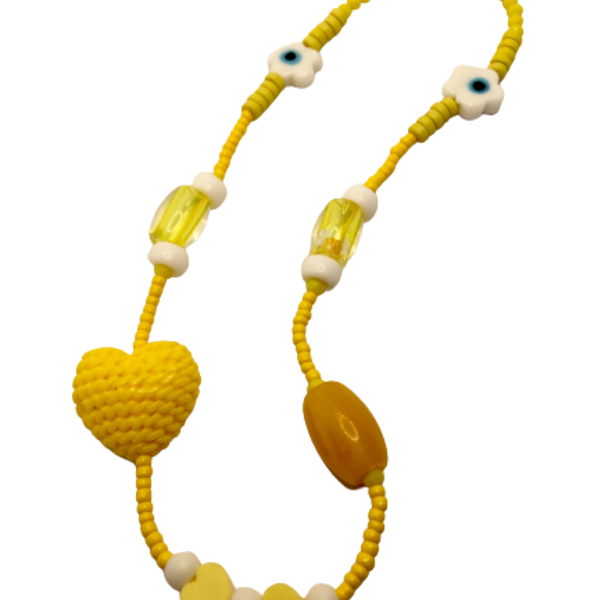 Phone strap - Λουράκι για το κινητό white & yellow - statement, charms, λουράκια - 3