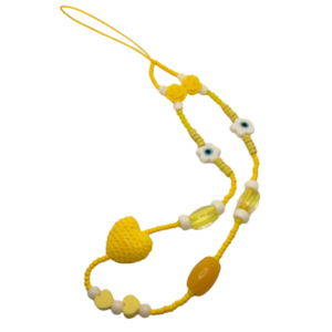 Phone strap - Λουράκι για το κινητό white & yellow - statement, charms, λουράκια