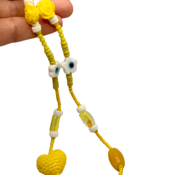 Phone strap - Λουράκι για το κινητό white & yellow - statement, charms, λουράκια - 4